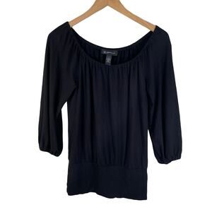 INC Petite Womens Balloon 3/4 Sleeve Blouse Boho Peasant Top Black Size Petite P